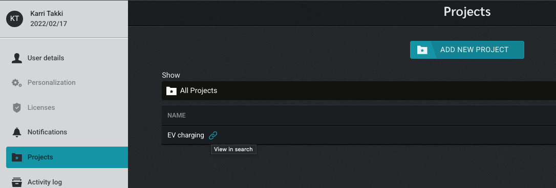 add new project from settings